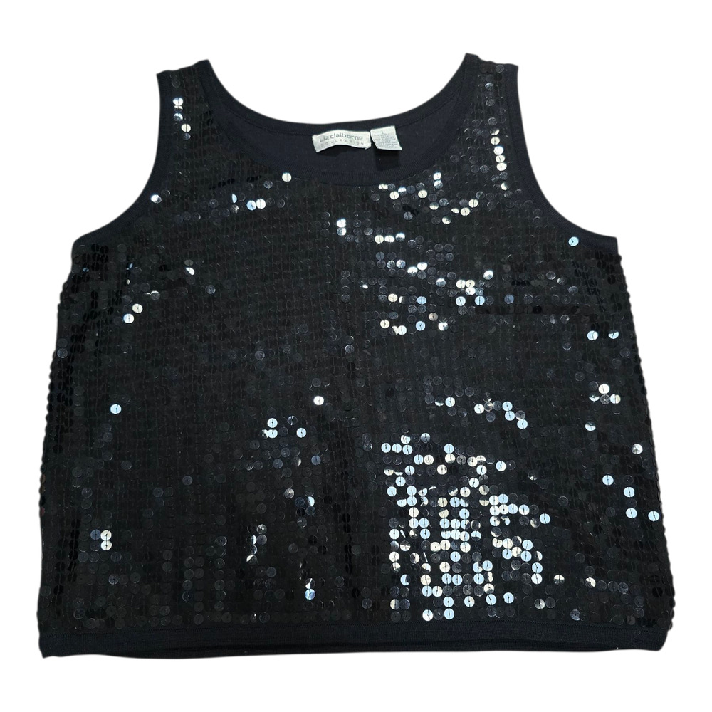 Liz Claiborne Collection Women Sleeveless Sequined Top Black L